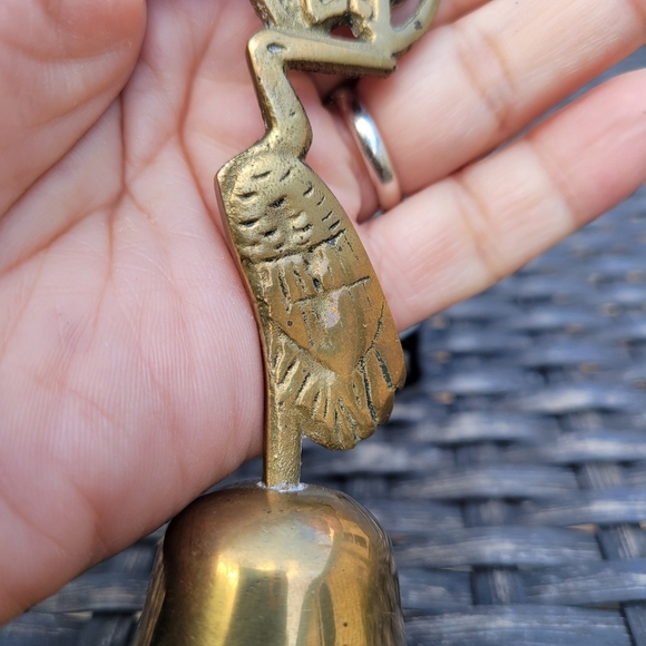 Beautiful Chinese Brass Crane Heron Bird Bell About 4" Tall Collectible - Picture 9 of 9